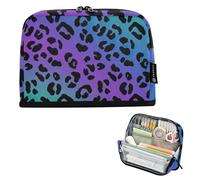Estuche para lápices azul degradado con estampado de leopardo negro, con cremallera, bolsa grande de almacenamiento para lápices, bonita bolsa para bolígrafos para niñas, artículos de papelería para