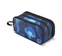 Estuche para lápices azul y negro con cremallera de medusas marinas, bolsa grande de almacenamiento, bonita bolsa para bolígrafos para niñas, arte divertido, preparado, oficina, escuela, suministros