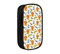 Estuche para lápices blanco con diseño de animales lindos, león, hipopótamo, cocodrilo, para niños, niñas, adolescentes, caja de lápices de gran capacidad con cremallera, bolsa organizadora Sc, color,