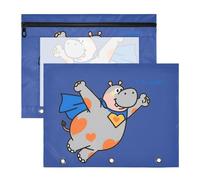 Estuche para lápices, bolsa de almacenamiento resistente para cartas de papel A4, paquete de 2 unidades, suministros escolares para profesores, hipopótamo divertido animal volador