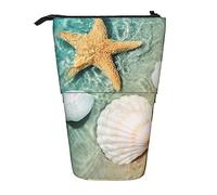 Estuche para lápices, bonito estuche de pie, estuche retráctil para lápices, bolsa organizadora de artículos de papelería de molinos de viento, Estrella de mar y concha marina, Talla única,
