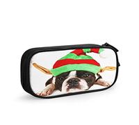 Estuche para lápices Boston Terrier con diseño de perro de Navidad, gran capacidad, soporte para bolígrafos, suministros escolares, organizador de almacenamiento de papelería para oficina, estudiantes, niñas y niños