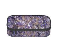 Estuche para lápices colorido de mármol morado con cremallera bolsa organizadora para oficina y viaje, Black, Talla única, Maleta