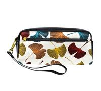 Estuche para lápices, colorido diseño de hojas de Gingko Biloba, bolsa de piel sintética con cremallera para niños y niñas, suministros escolares y de oficina