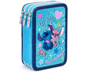 Estuche para lápices completo de 3 cremalleras Stitch & con 3D 2026-2027 - Versión de lujo de triple compartimento con detalles