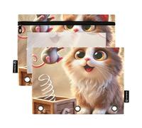 Estuche para lápices con 3 anillas, diseño de gato juguetón, sorpresa, con cremallera, bolsas para lápices, carpetas escolares, bolsillos transparentes, 9.8 x 7.1 pulgadas, 2 paquetes