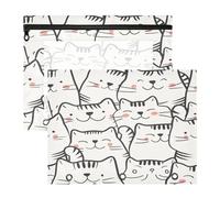 Estuche para lápices con 3 ojales reforzados, bolsillo de 3 agujeros para cartas de papel A4, paquete de 2 unidades, para profesores, oficina, dibujos animados, lindos gatos blancos