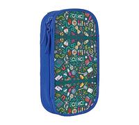 Estuche para lápices con cremallera, bolsa organizadora de gran capacidad para oficina, viaje, caja de soporte de dibujos animados, tema de ciencia impreso