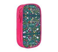Estuche para lápices con cremallera, bolsa organizadora de gran capacidad para oficina, viaje, caja de soporte de dibujos animados, tema de ciencia impreso