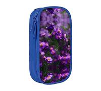 Estuche para lápices con cremallera, bolsa organizadora de gran capacidad para oficina, viaje, caja, flores moradas florecientes impresas