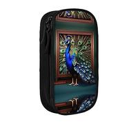 Estuche para lápices con cremallera, bolsa organizadora de gran capacidad para oficina, viajes, hermosa imagen de pavo real impresa
