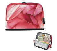 Estuche para lápices con cremallera, bolsas de almacenamiento para lápices, bonita bolsa de marcadores para niñas, divertida escuela, suministros de oficina, mármol, rojo y rosa