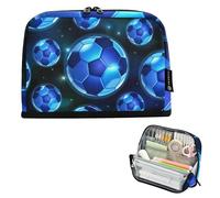 Estuche para lápices con cremallera, estuche para lápices, bolsas de almacenamiento para niñas, para aula, oficina, niños, papelería, suministros de vuelta a la escuela, balones de fútbol azules