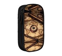 Estuche para lápices con cremallera, gran capacidad, organizador para oficina, viaje, brújula y mapas del viejo mundo impresos