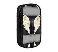 Estuche para lápices con cremallera, gran capacidad, organizador para oficina, viaje, caja, plumas de ángel impresas