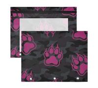 Estuche para lápices con cremallera para carpetas de 3 anillos, paquete de 2 unidades, para profesores, hogar, huellas de animales, oso, Megenta, cartuchera negra para lapices