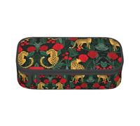 Estuche para lápices con cremallera y estampado de globos de café, para adolescentes, niñas, niños, bolsa de maquillaje para mujeres, accesorios de papelería escolar, Leopardo y rosas, Talla única