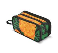 Estuche para lápices con cremallera y flores de caléndula naranja, hojas verdes, estuche para lápices para niñas, bolsa de almacenamiento colorida, para adultos, niños, organizador de vuelta a la