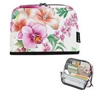 Estuche para lápices con cremallera y flores pintadas, diseño de hojas y hojas, estuche grande de almacenamiento para niñas, para el aula, organizador personalizado para adultos y niños, organizador