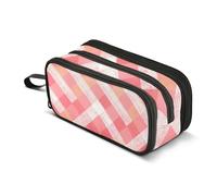 Estuche para lápices con cremallera y motivos geométricos a cuadros, color rojo coral, estuche para lápices, bolsa de almacenamiento de lápices para niños, organizador de suministros de vuelta a la