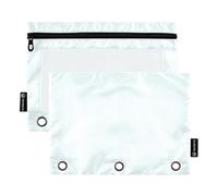 Estuche para lápices con cremallera y ventana transparente, color azul claro, anillos lisos puros, estuche en varios colores, carpeta de 3 anillos para almacenar suministros escolares, estudiantes