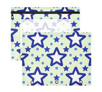 Estuche para lápices con cremalleras suaves, carpetas de bolsillo para papel A4, cartas, paquete de 2 unidades, para profesores, hogar, estrellas azules, lunares amarillos