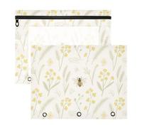 Estuche para lápices con cremalleras suaves para bolígrafos para cartas de papel A4, paquete de 2 suministros escolares para estudiantes, pequeñas abejas florales amarillas