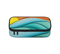 Estuche para lápices con diseño de atardecer y amanecer con olas del mar del océano, gran capacidad, bolsa de papelería de oficina, bolsa de cosméticos con compartimentos para niñas, niños y adultos