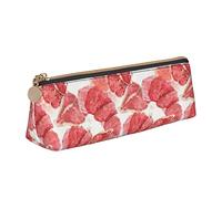 Estuche para lápices con diseño de bistec delicioso, bolsa para cosméticos, estuche para bolígrafos, bolsa de almacenamiento triangular de cuero, organizador de papelería con cremallera para adultos