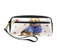 Estuche para lápices con diseño de cachorro de acuarela, de piel sintética, con cremallera, para niños y niñas, suministros escolares y de oficina