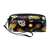Estuche para lápices con diseño de calavera de azúcar de México, bolsa de piel sintética con cremallera para niños y niñas, suministros escolares y de oficina