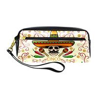 Estuche para lápices con diseño de calavera de azúcar del Día de los Muertos, bolsa de piel sintética con cremallera para niños y niñas, suministros escolares y de oficina