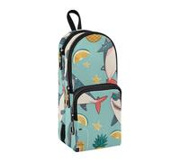 Estuche para lápices con diseño de caricatura, tiburón, piña, radio, azul claro, gran capacidad, con compartimento, para estudiantes, escuela, escuela, oficina, trabajo, Linda radio de piña de tiburón