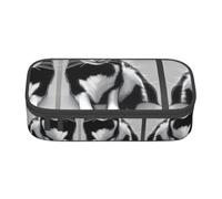 Estuche para lápices con diseño de conchas de red de pesca costera, tamaño mediano, con doble cremallera para el trabajo, bonito, Gatos blancos y negros, Talla única