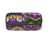 Estuche para lápices con diseño de conchas de red de pesca costera, tamaño mediano, con doble cremallera para el trabajo, bonito, Mariposa de ciruela morada, Talla única