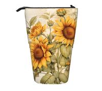 Estuche para lápices con diseño de flores amarillas vintage, con diseño de girasoles, bolsa telescópica, bolsa de cosméticos, organizador de papelería para escuela, oficina, viajes