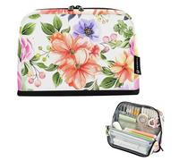Estuche para lápices con diseño de flores coloridas y flores blancas, estuche con cremallera, bolsa grande para niños, adolescentes, niñas, artículos de papelería de gran capacidad, suministros de