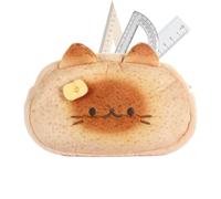 Estuche para lápices con diseño de gato tostado, algodón de polipropileno, felpa corta, 19 x 13 cm, organizador de felpa, bolsa estética, almacenamiento de papelería escolar para niños, adolescentes