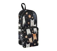 Estuche para lápices con diseño de gatos y estrellas, gran capacidad con compartimento, para estudiantes, escuela, oficina, trabajo, Lindas estrellas de gatos, Talla única, Maletín