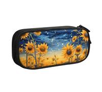 Estuche para lápices con diseño de girasoles y cielo estrellado para niños y niñas, galaxia, universo, bolsa grande para bolígrafos, escritorio, papelería, organizador de lápices, bolsa de maquillaje