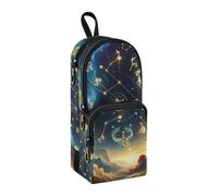 Estuche para lápices con diseño de las doce estrellas del zodiaco en el cielo nocturno, bolsa de gran capacidad con compartimento para estudiantes, mochila escolar, organizador de papelería, estuche