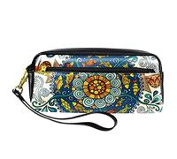 Estuche para lápices con diseño de mandala abstracto, de piel sintética, con cremallera, para niños y niñas, suministros escolares y de oficina