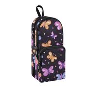 Estuche para lápices con diseño de mariposas y mariposas, de gran capacidad, con compartimento, para estudiantes, escuela, escuela, oficina, trabajo, Mariposas moradas y naranjas, Talla única, Maletín