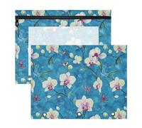 Estuche para lápices con diseño de orquídeas de dibujos animados, con cremallera, bolsillo de 3 anillos para cartas de papel A4, paquete de 2 suministros escolares para profesores