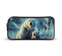 Estuche para lápices con diseño de osos polares y auroras boreales, gran ca
