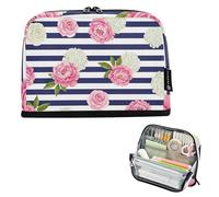 Estuche para lápices con diseño de peonías blancas y rosas con cremallera, bolsa grande de almacenamiento para lápices, bonita bolsa de marcadores para niñas, organizador floral, suministros de vuelta