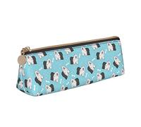 Estuche para lápices con diseño de perro pastor inglés antiguo, estuche para cosméticos, estuche para bolígrafos, bolsa de almacenamiento triangular de cuero, organizador de papelería con cremallera