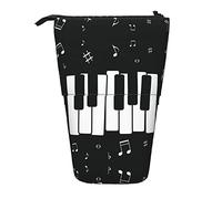 Estuche para lápices con diseño de piano para notas musicales, estuche telescópico para lápices con cremallera para oficina y escuela