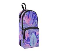 Estuche para lápices con diseño de plantas tropicales, flores, gran capacidad, con compartimento, para estudiantes, escuela, escuela, oficina, trabajo, Plantas tropicales, flores, Talla única, Maletín