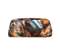 Estuche para lápices con diseño de rugby en el fuego, estuche con cremallera, organizador portátil de papelería, para oficina y viajes, plata, talla única, Art Deco